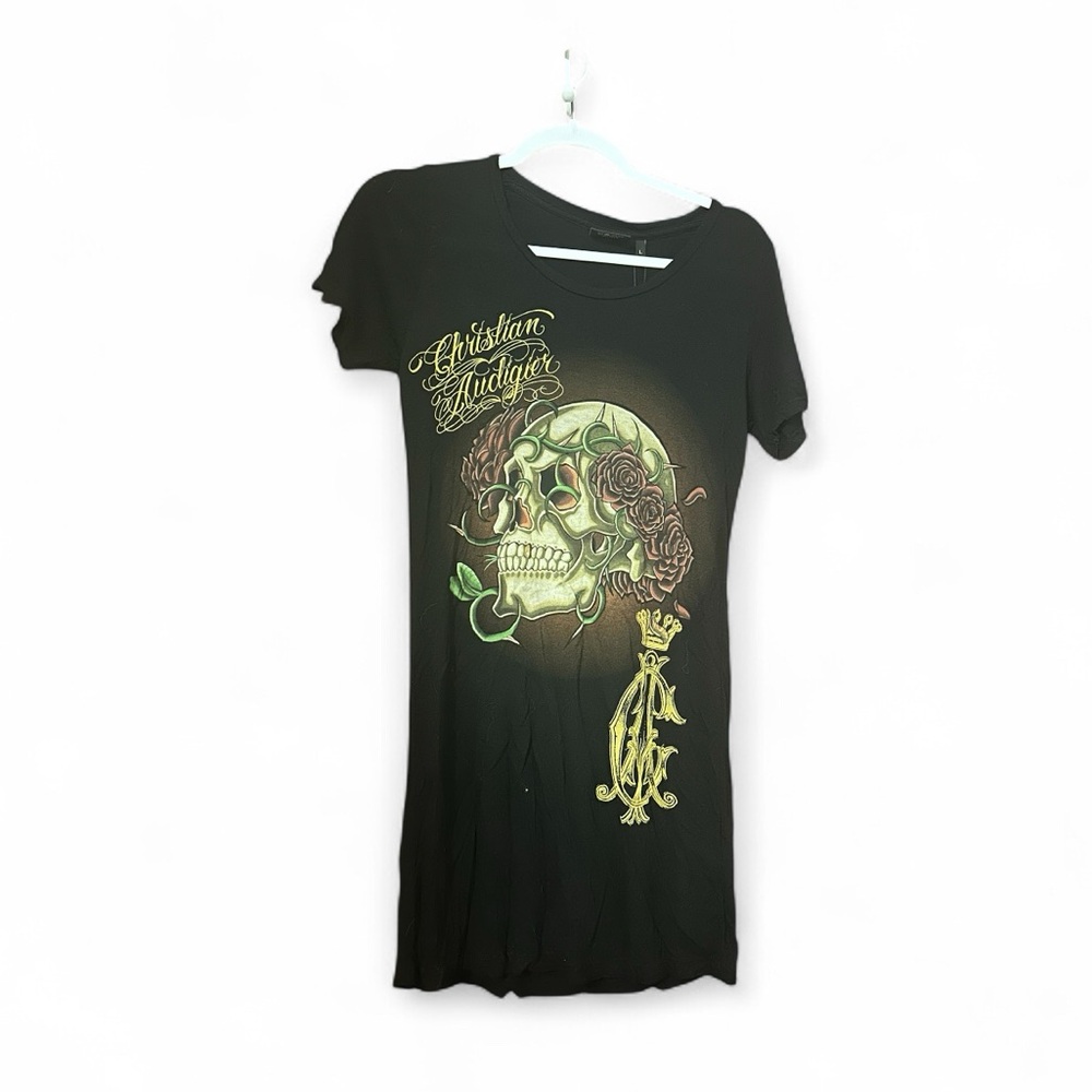 NWT Ed Hardy Christian Audigier Y2K Skull Rose Print Top Size L